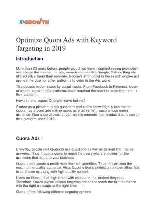 Optimize Quora Ads with Keyword Targeting in 2019