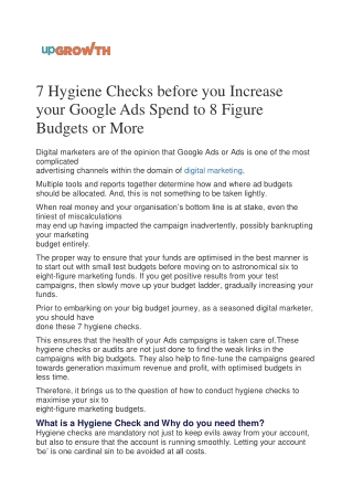 7 Hygiene Checks before you Increase your Google Ads Spend to 8 Figure Budgets or More