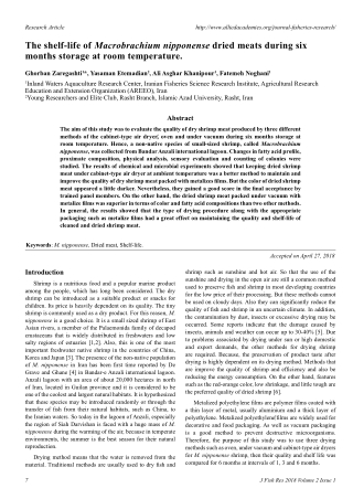 The shelf-life of Macrobrachium nipponense dried meats during six months storage at room temperature