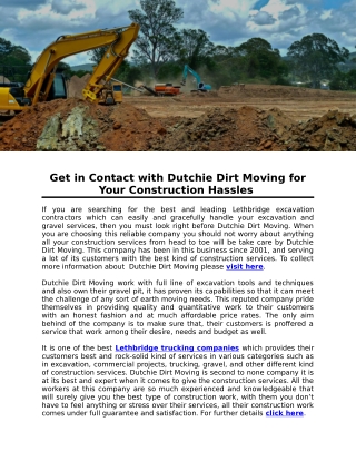 Get in Contact with Dutchie Dirt Moving for Your Construction Hassles