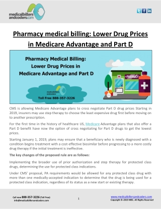 Pharmacy medical billing: Lower Drug Prices in Medicare Advantage and Part D