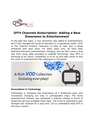 IPTV Channels Subscription- Adding a New Dimension to Entertainment
