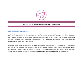 Apollo Cradle Moti Nagar Reviews | Elawoman
