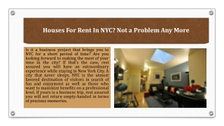 Houses For Rent In NYC? Not a Problem Any More