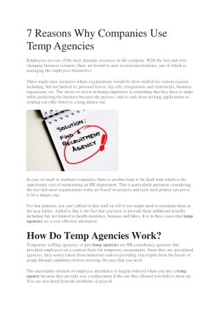 7 Reasons Why Companies Use Temp Agencies