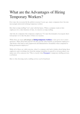 What are the Advantages of Hiring Temporary Workers?