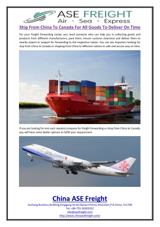 Ship From China To Canada For All Goods To Deliver On Time