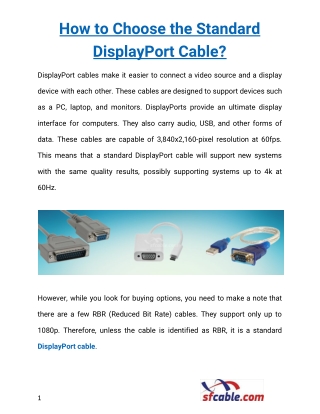 How to Choose the Standard DisplayPort Cable?