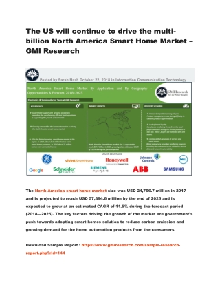 The US will continue to drive the multi-billion North America Smart Home Market – GMI Research