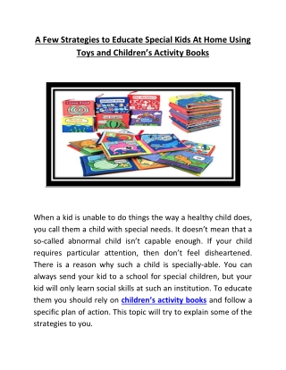 A Few Strategies to Educate Special Kids At Home Using Toys and Children’s Activity Books