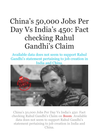 China’s 50,000 Jobs Per Day Vs India’s 450: Fact checking Rahul Gandhi’s Claim