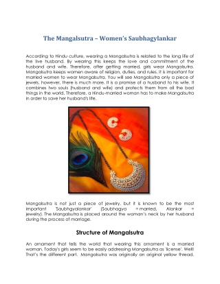 The Mangalsutra – Women’s Saubhagylankar