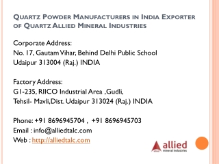 Quartz Powder Manufacturers in India Exporter of Quartz Allied Mineral Industries