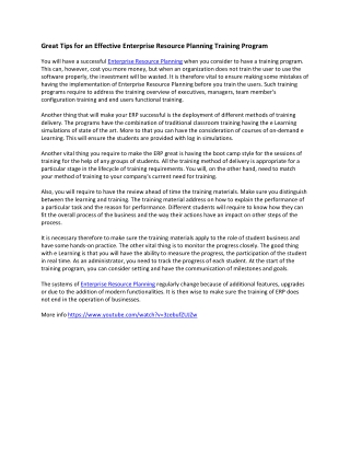 Great Tips for an Effective Enterprise Resource Planning Training Program
