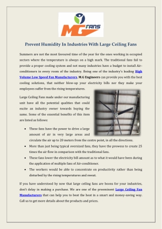 Prevent Humidity In Industries With Large Ceiling Fans