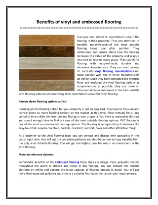 Benefits of vinyl and embossed flooring