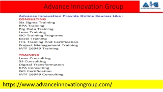 Six Sigma, ITIL, PMP, ISO program, Online Training | Advance Innovation Group