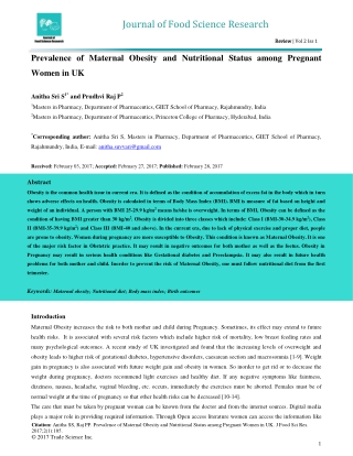 Prevalence of Maternal Obesity and Nutritional Status among Pregnant Women in UK