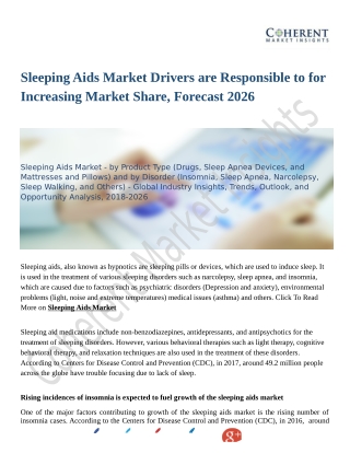 Sleeping Aids Market Moving Toward 2026 With New Procedures