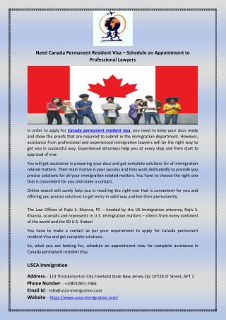Need Canada Permanent Resident Visa – Schedule an Appointment to Professional Lawyers