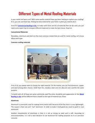 Different Types of Metal Roofing Materials