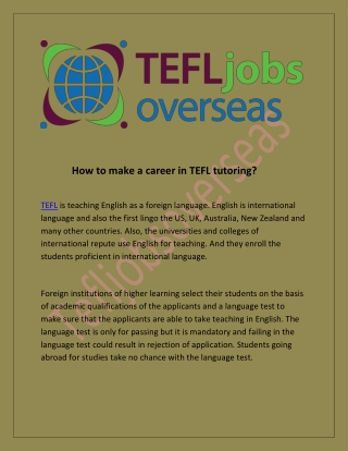 How to make a career in TEFL tutoring?