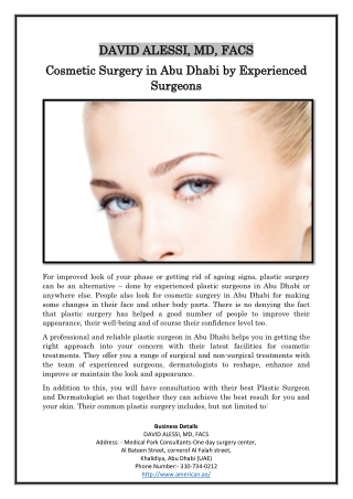 Cosmetic Surgery in Abu Dhabi by Experienced Surgeons