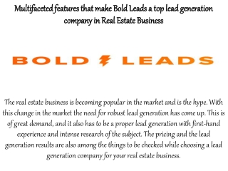 Multifaceted features that make Bold Leads a top lead generation company in Real Estate Business