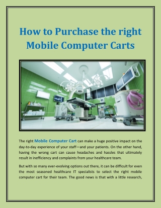 How to Purchase the right Mobile Computer Carts