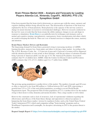 Brain Fitness Market 2028 – Analysis and Forecasts by Leading Players AttenGo Ltd., Nintendo, CogniFit , NEEURO, PTE LTD