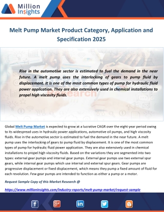 Melt Pump Market Product Category, Application and Specification 2025