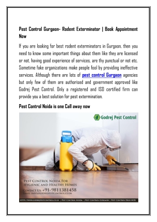 Pest Control Gurgaon- Rodent Exterminator | Book Appointment Now