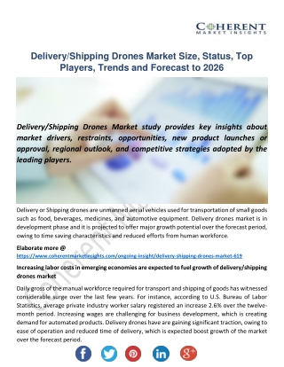 Delivery/Shipping Drones Market Outlook to 2026: Analysed by Business Growth & Development Factors