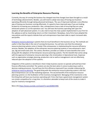 Learning the Benefits of Enterprise Resource Planning