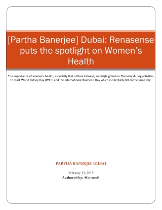 [Partha Banerjee] Dubai: Renasense puts the spotlight on Women’s Health