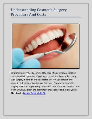 Understanding Cosmetic Surgery Procedure And Costs