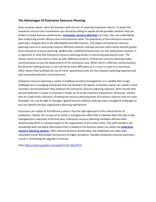 The Advantages Of Enterprise Resource Planning