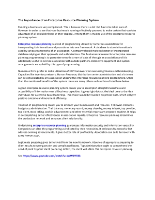 The Importance of an Enterprise Resource Planning System