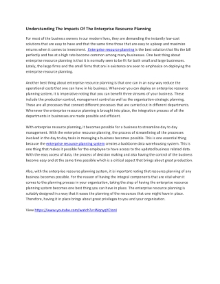 Understanding The Impacts Of The Enterprise Resource Planning