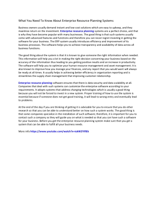 What You Need To Know About Enterprise Resource Planning Systems