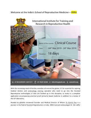 Welcome at the India's School of Reproductive Medicine – IIRRH