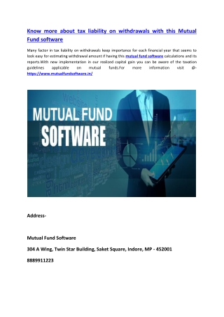 Know more about tax liability on withdrawals with this Mutual Fund software