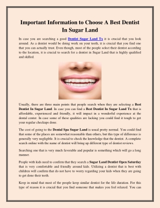 Important Information to Choose A Best Dentist In Sugar Land