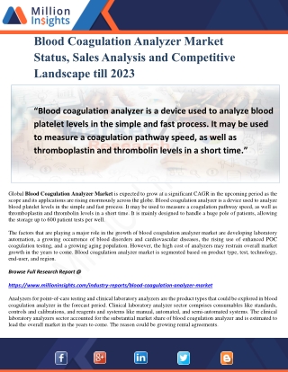 Blood Coagulation Analyzer Market Status, Sales Analysis and Competitive Landscape till 2023