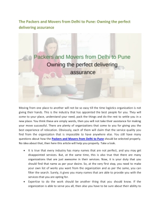 The Packers and Movers from Delhi to Pune: Owning the perfect delivering assurance