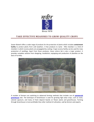 TAKE EFFECTIVE MEASURES TO GROW QUALITY CROPS