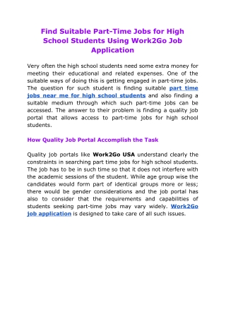 Find Suitable Part-Time Jobs for High School Students Using Work2Go Job Application