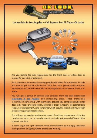 Locksmiths In Los Angeles – Call Experts For All Types Of Locks