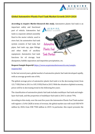 Global Automotive Plastic Fuel Tank Market Growth 2019 2024