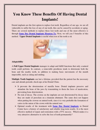 You Know These Benefits Of Having Dental Implants!
